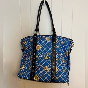 Betsey Johnson Blue‎ Nautical Print Polyester & Faux Leather Zip - Designer Bag
